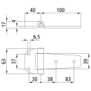 Seitentürscharnier, rostfrei, L 140 mm, B 39/63 mm,...