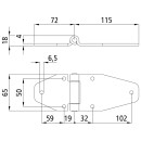 Seitentürscharnier, rostfrei, L 187 mm, B 65 mm, H 18 mm