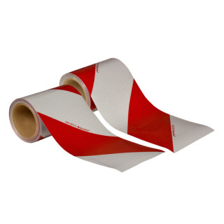 Kfz-Warnmarkierungen Witte pluslite®, Einzelrolle, linksweisend, Breite 141 mm, Länge 9,0 m, Typ II, Reflexfolie RA2/B, weiß-rot, gemäß DIN 30710