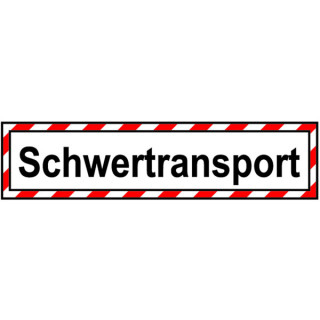 Lkw-Schild "Schwertransport", 200 × 800 mm, selbstklebende Folie, Grund weiß, Druck schwarz, Rand weiß-rot