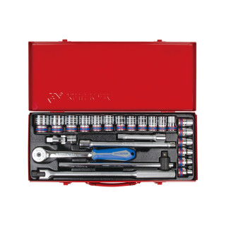 1/2" Steckschlüssel-Set, metrisch, mit Zubehör - 24 tlg. KING TONY - 4026MR04