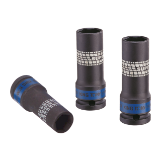 1/2" Kraft-Steckschlüssel-Set auf einer Schiene, lang, metrisch - 3 tlg. KING TONY - 4403MP