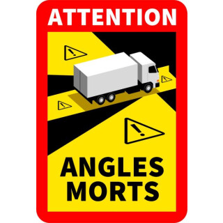 Warnhinweis Aufkleber für den toten Winkel ANGLES MORTS (selbstklebende Folie für ein Banner, Lastwagen) 17cm x 25cm