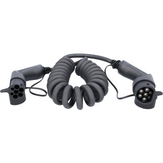 efuturo Spiralladekabel Typ 2 auf Typ 2 Stecker, 3 Phasen, bis zu 22 kW, 32 A, 400 V, Mode 3, 5 Meter - KS Tools 117.7385