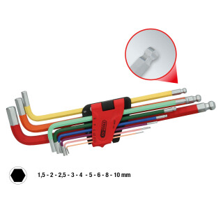 Kugelkopf-Innensechskant-Winkelstiftschlüssel-Satz, extra lang, 9-tlg - KS Tools 151.4420