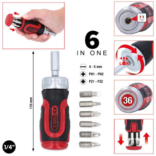 1/4" 6 in 1 Mini-Ratschen-Schraubendreher - KS Tools 159.2025