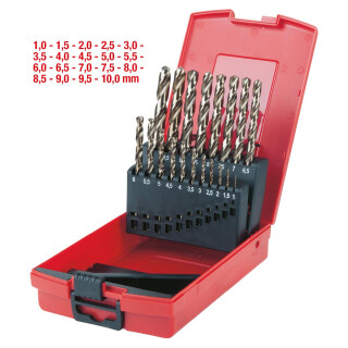 HSS-G Co 5 Spiralbohrer-Satz, Kunststoffkassette 19-tlg 1-10mm - KS Tools 330.3620