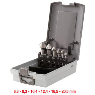 HSS Kegel- und Entgratsenker-Satz, Kunststoffkassette 6-tlg - KS Tools 336.0446