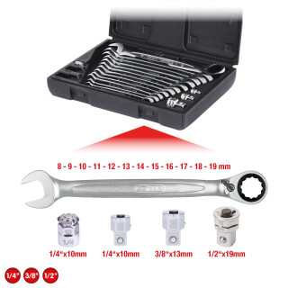 GEARplus Ratschenringmaulschlüssel-Satz, umschaltbar,16-tlg - KS Tools 503.4666