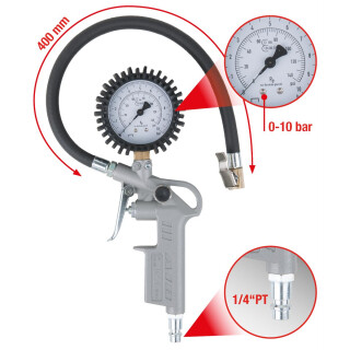 Geeichter Druckluft-Reifenfüllmesser, 0-10 bar - KS Tools 515.1960