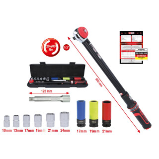 1/2"ERGOTORQUEprecision Drehmomentschlüssel-Satz, 20-200Nm, 11-tlg - KS Tools 516.2400