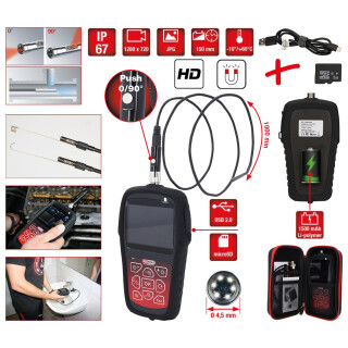 HD-Videoskop-Satz mit Ø 4,5 mm 0° und 90° HD Frontkamera-Sonde, umschaltbar, 7-tlg - KS Tools 550.7530
