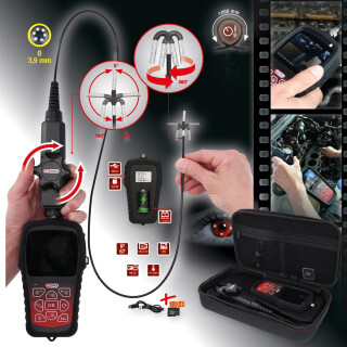 HD-Videoskop-Satz mit Ø 3,9 mm 180° und 0° HD Frontkamera-Sonde, flexible PVC Hülle, 3-tlg - KS Tools 550.7550