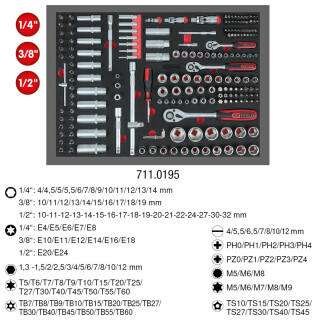 1/4"+3/8"+1/2" Steckschlüssel-Satz, 195-tlg in 1/1 Systemeinlage - KS Tools 711.0195