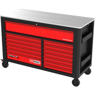 PERFORMANCEplus P45 SCHWARZ/ROT Werkstattwagen mit 14 Schubladen - KS Tools 873.7014