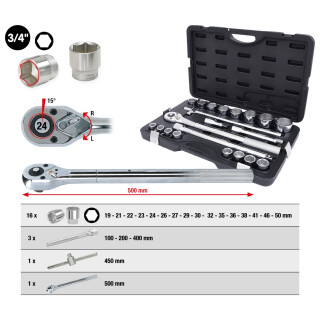3/4" Steckschlüssel-Satz, 21-tlg 6-kant - KS Tools 911.0721
