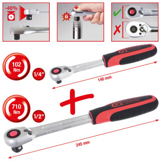 SlimPOWER Umschaltknarren-Satz, 2-tlg 1/4"+1/2" - KS Tools 920.0002