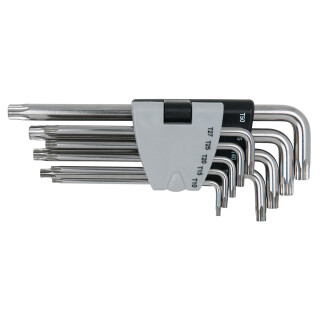 EDELSTAHL Torx-Winkelstiftschlüssel mit Bohrung, lang, 9-tlg - KS Tools 964.0620