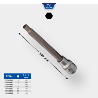 1/2" Innensechskant Bit-Stecknuss, 140 mm lang, 5 mm - Brilliant Tools BT022880