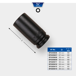 3/4" Kraft-Stecknuss Sechskant, 27 mm, lang - Brilliant Tools BT025607