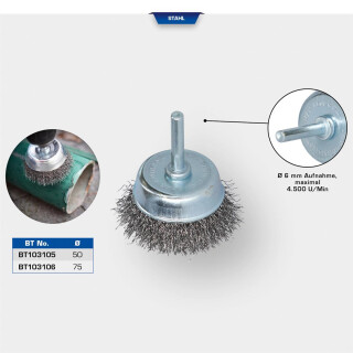 Topfbürste, Ø 50 mm mit 6 mm Aufnahme - Brilliant Tools BT103105