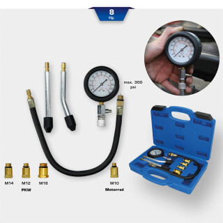 Kompressionstester-Satz für Benzin Motoren, 8-tlg - Brilliant Tools BT581100