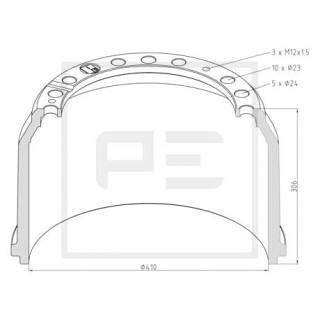 Bremstrommel Bremsengröße 410 x 220 passend für MERCEDES-BENZ