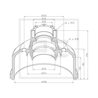 Bremstrommel - Nabe Bremsengröße 308 x 120 passend für MERCEDES-BENZ