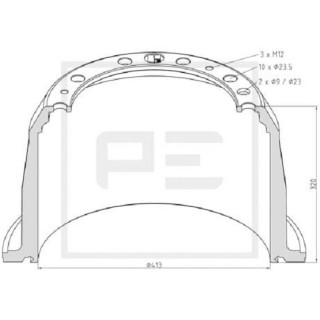 Bremstrommel Bremsengröße 413 x 254 passend für SCANIA