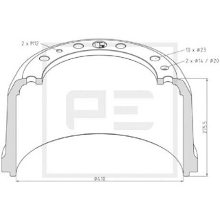 Bremstrommel Bremsengröße 410 x 220 passend für NEOPLAN